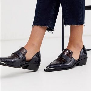 ASOS leather western loader in navy and burgundy